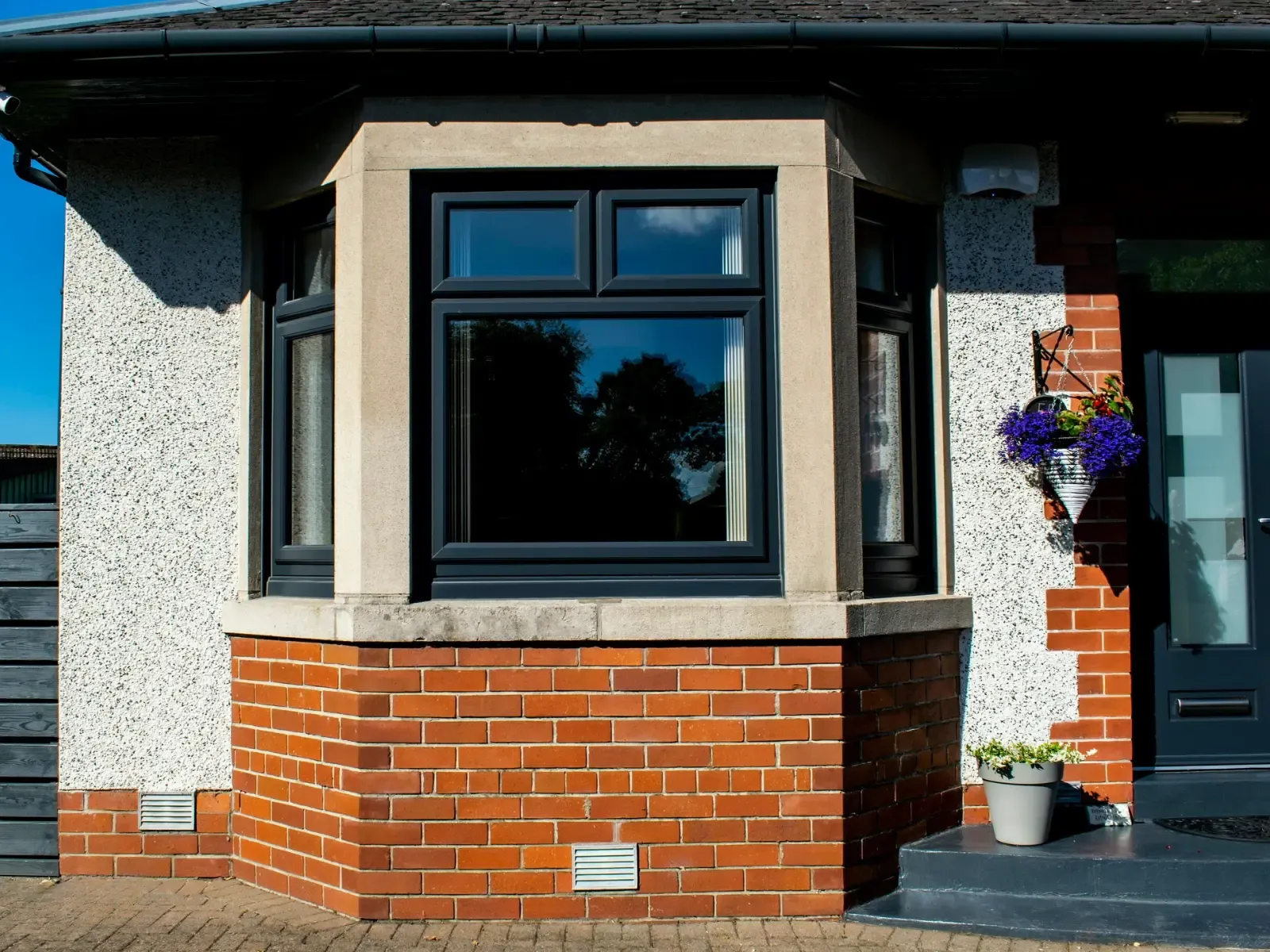 Anthracite grey uPVC bay window installation, Dundee