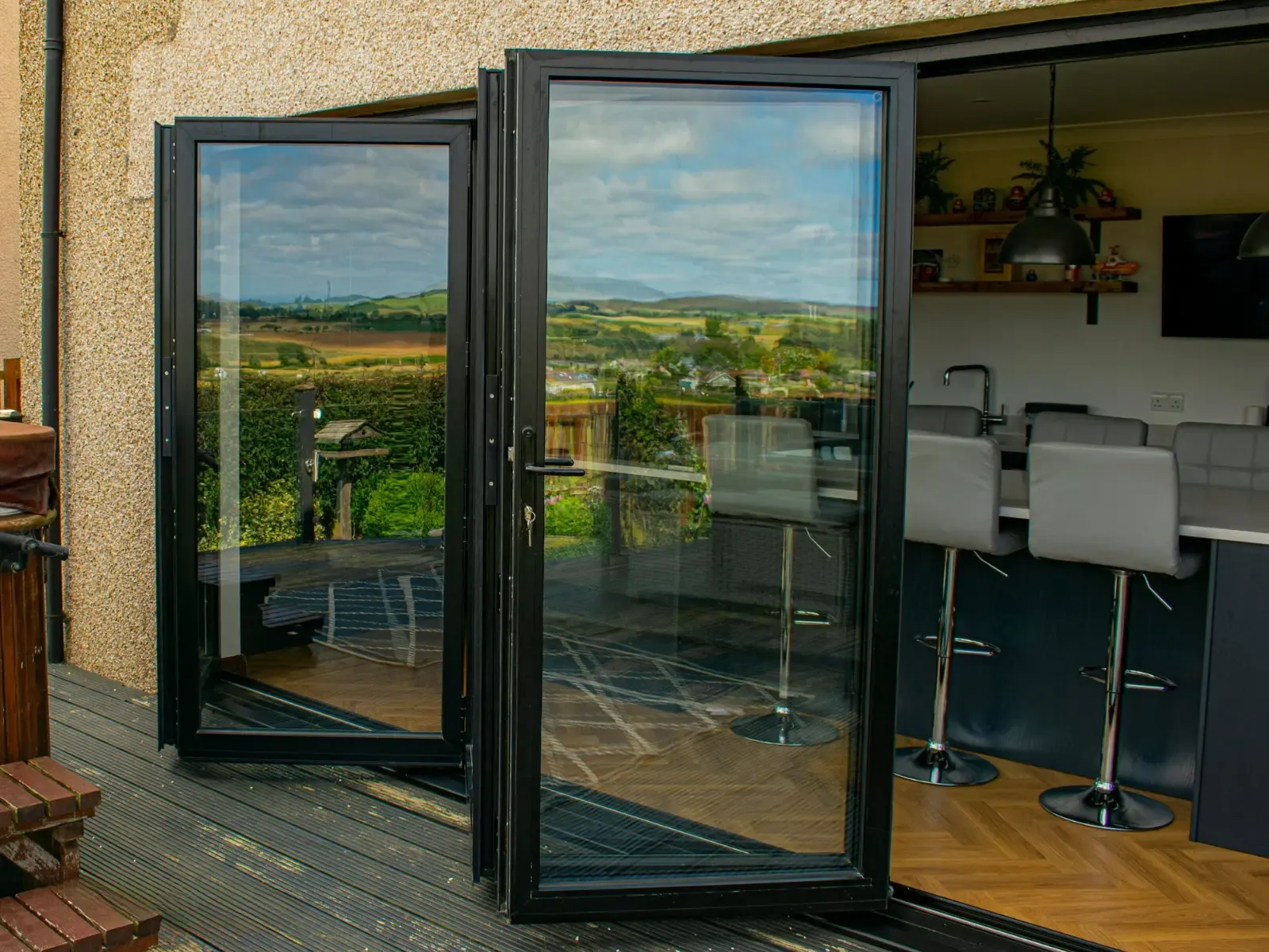 Black aluminium bifold door installation, Dundee